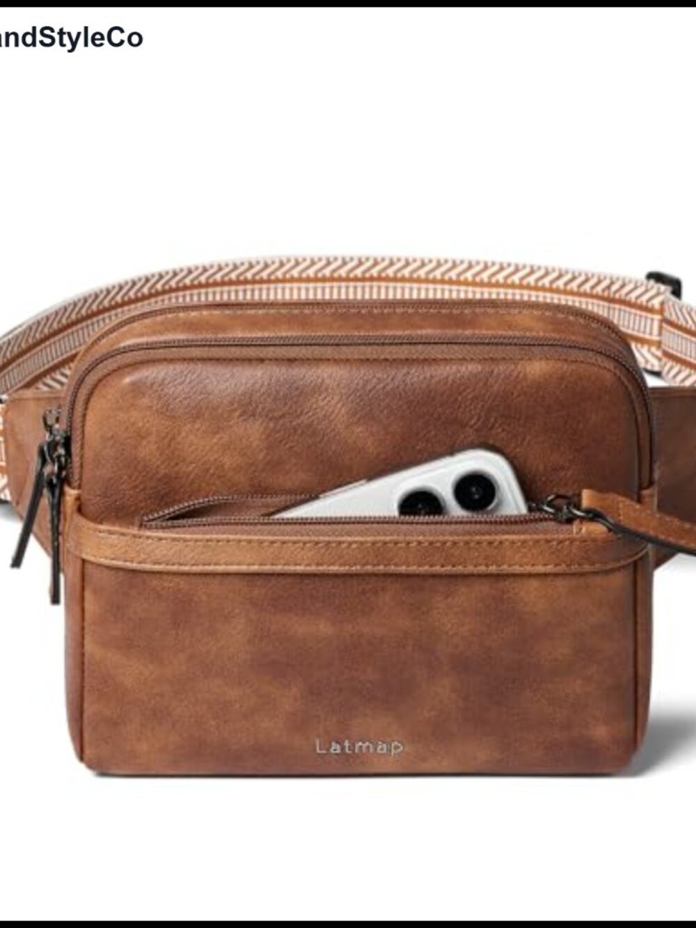 Faux Leather Fanny Pack Crossbody Bag 4 Zippered Pockets Water Resistant Waist